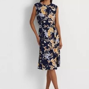 Pre-owned Ralph Lauren Navy and Beige Floral Midi Dress